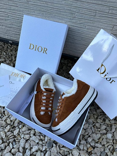 Женские замшевые кроссовки с мехом Dior   