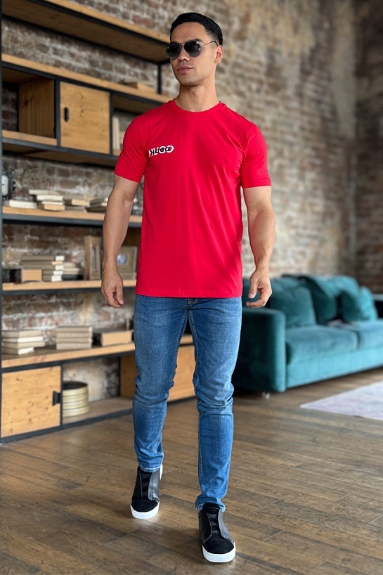Мужская красная футболка Hugo Boss logo print