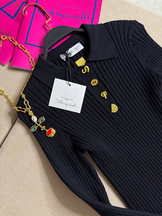 Женское поло с длинным рукавом Schiaparelli premium - Black
