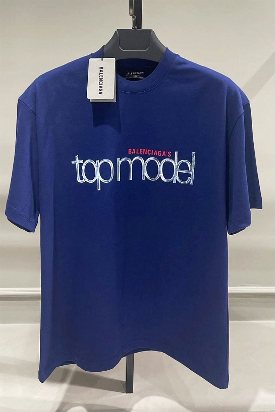 Синяя оверсайз футболка Balenciaga Top Model logo-print