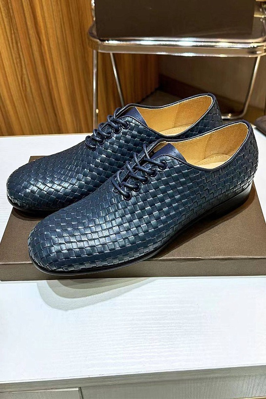 Мужские кожаные ботинки Bottega Veneta Intrecciato - Navy