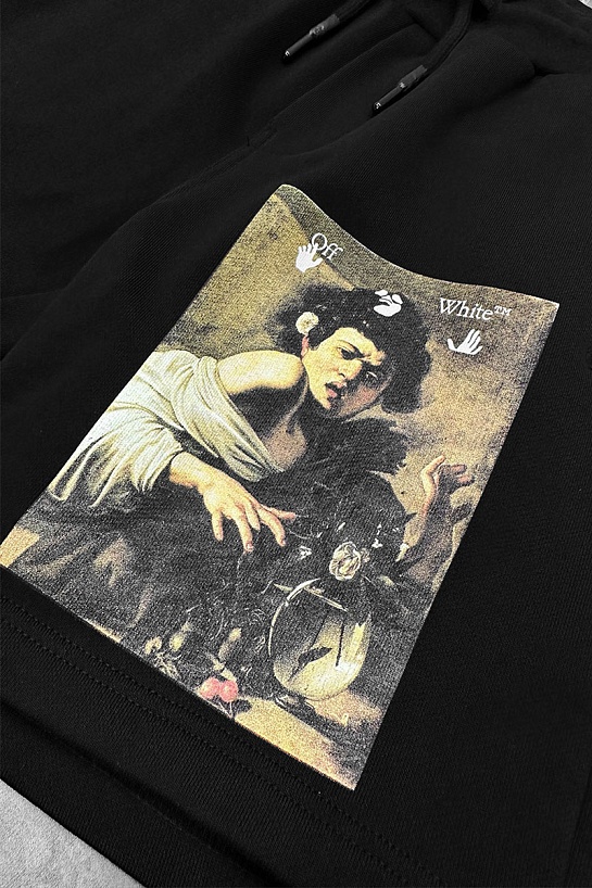 Мужские чёрные шорты Off-White "Boy bitten by a lizard"
