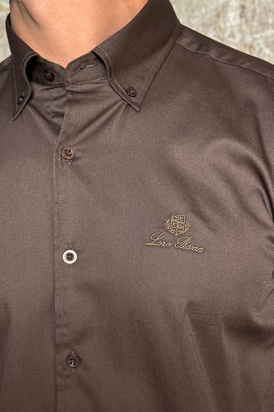 Мужская рубашка Loro Piana logo-embroidered - Brown