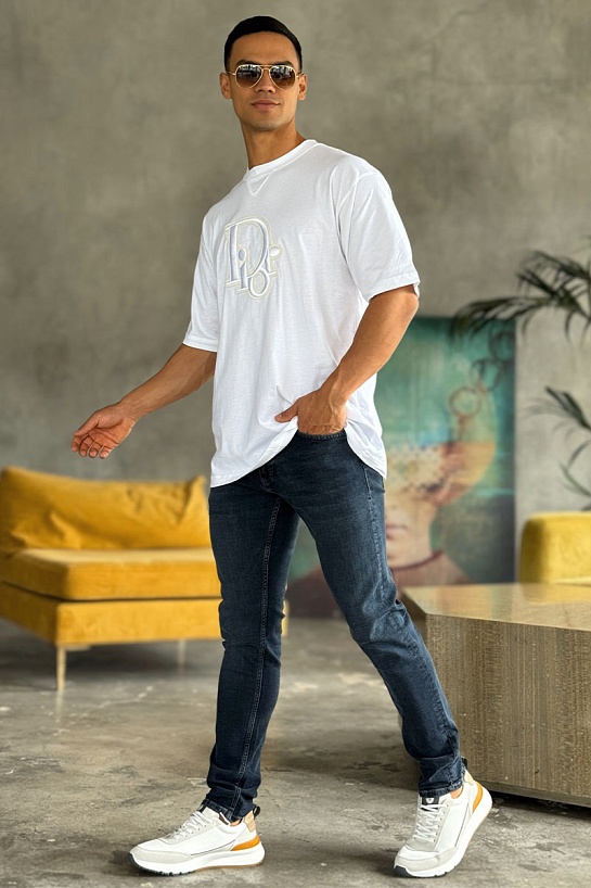 Мужские тёмно-синие джинсы Hermes logo-embroidered