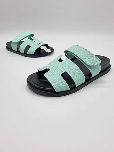 Женские кожаные сандалии Hermes Chypre - Green / Black   