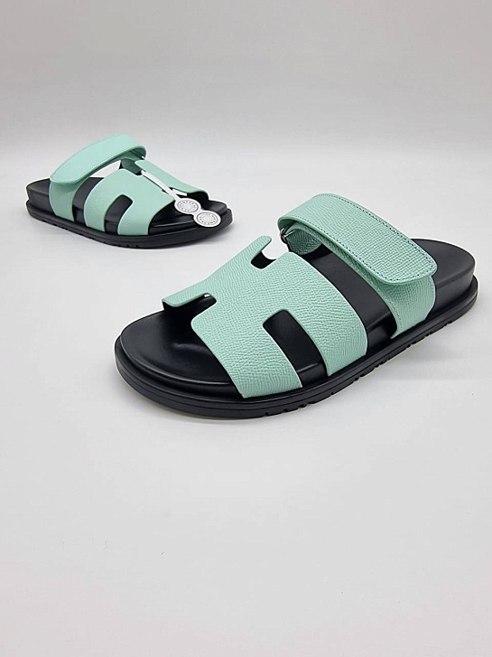 Женские кожаные сандалии Hermes Chypre - Green / Black
