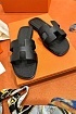 Женские кожаные шлёпанцы Hermes Premium - Black