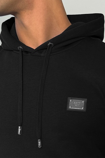 Мужское чёрное худи Dolce & Gabbana logo-plaque   