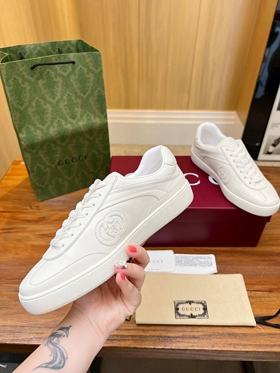 Женские кожаные кеды Gucci Premium - White   