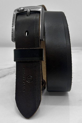 Мужской кожаный ремень Philipp Plein тёмно-коричневого цвета   