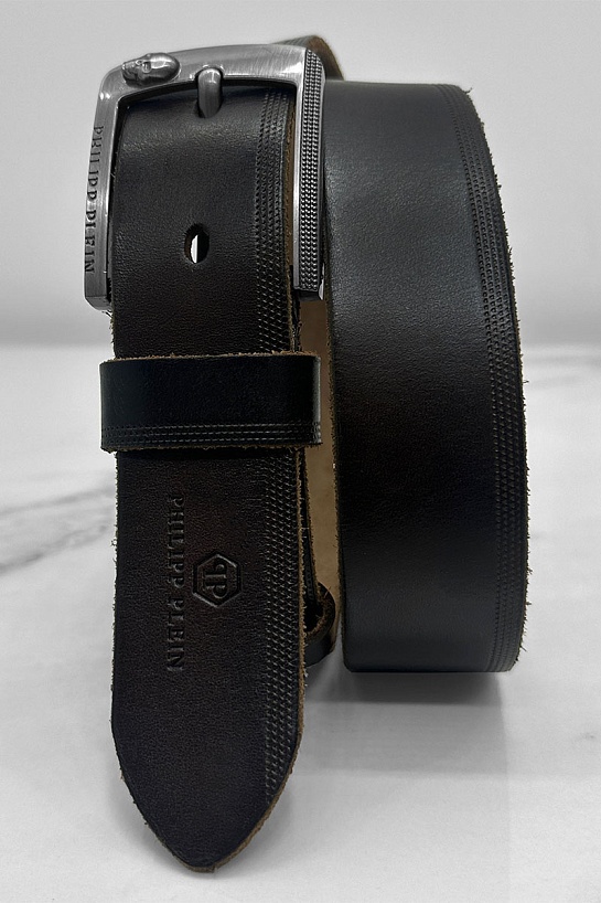 Мужской кожаный ремень Philipp Plein тёмно-коричневого цвета