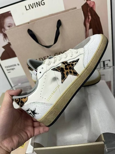 Женские кожаные кроссовки Golden Goose Ball Star Premium - White Leopard   