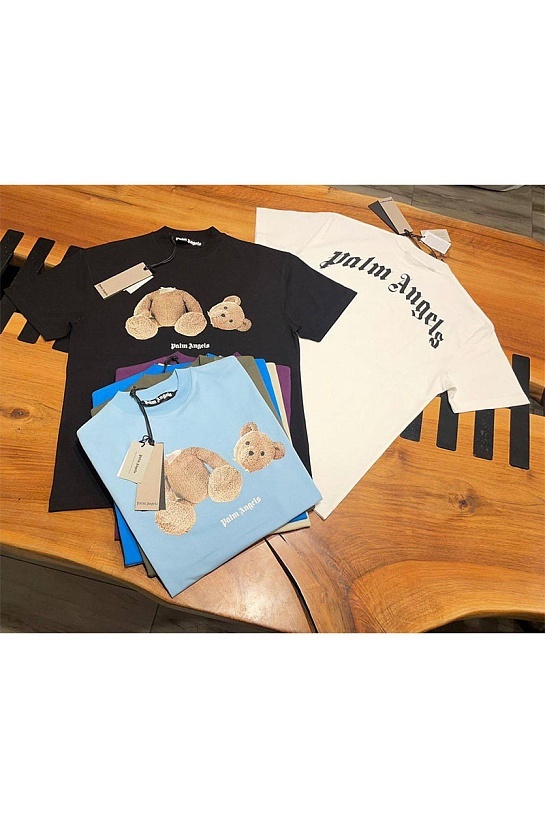 Синяя оверсайз футболка Palm Angels Bear Classic