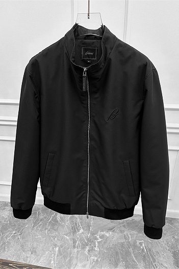 Мужская чёрная ветровка Brioni logo-embroidered   