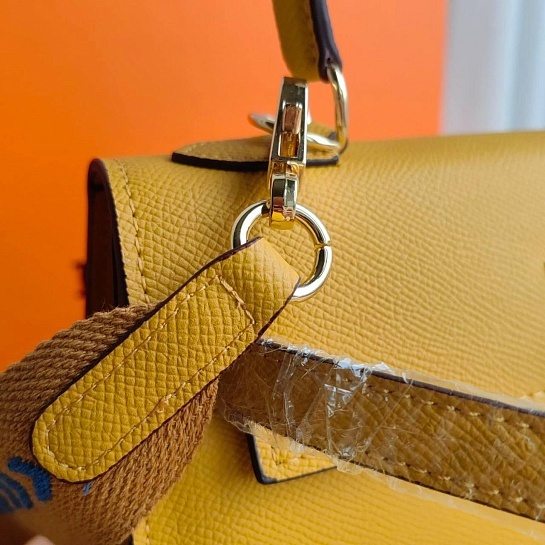 Женская кожаная сумка Hermes Kelley 25x20 см - Yellow