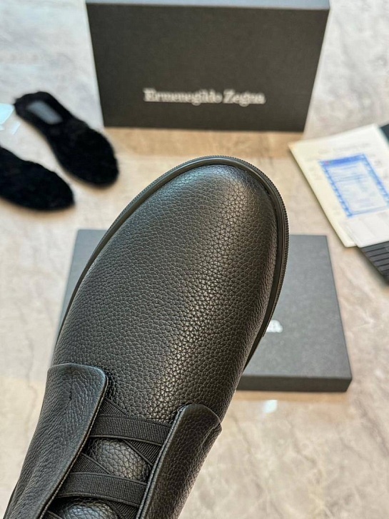 Кроссовки с мехом Ermenegildo Zegna Triple Stitch - Black