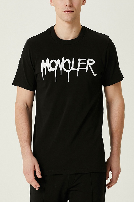 Мужская чёрная футболка Moncler spray logo-print