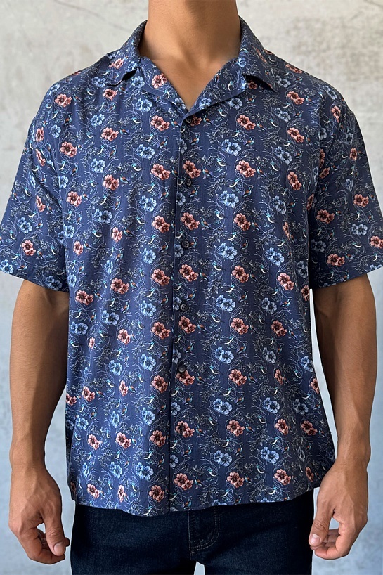 Мужская синяя рубашка Dolce & Gabbana floral-print