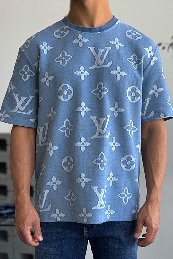 Синяя оверсайз футболка Louis Vuitton Monogram   