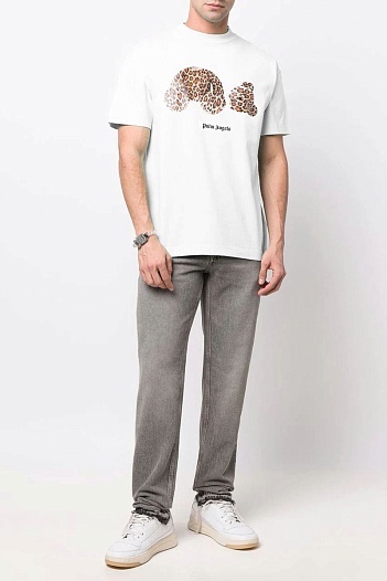 Белая оверсайз футболка Palm Angels Leopard Bear   