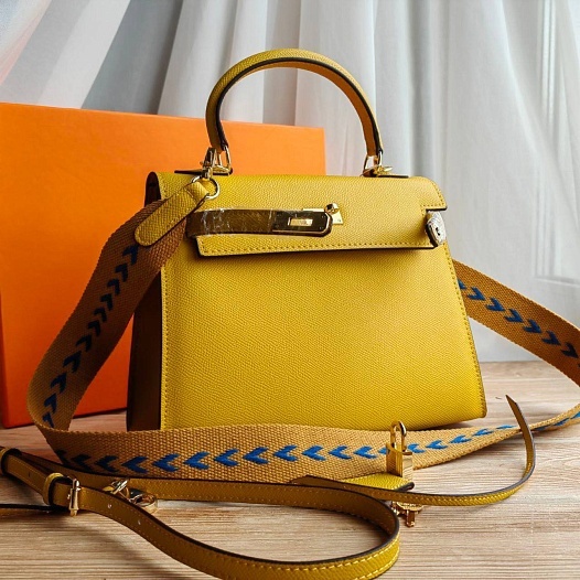 Женская кожаная сумка Hermes Kelley 25x20 см - Yellow   