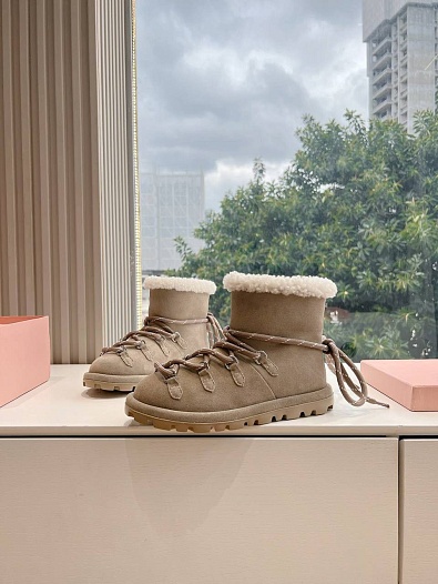 Женские замшевые угги с мехом MIU MIU Premium   