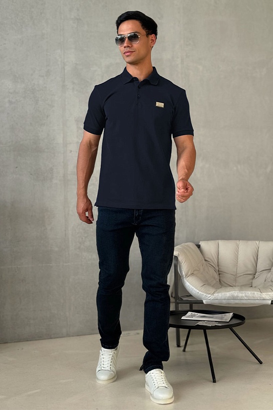 Мужское тёмно-синее поло Dolce & Gabbana logo-plaque