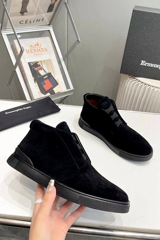 Замшевые кроссовки Zegna Triple Stitch high-top