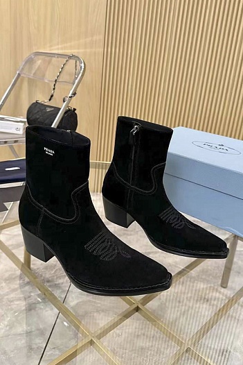 Женские замшевые сапоги Prada premium - Black   