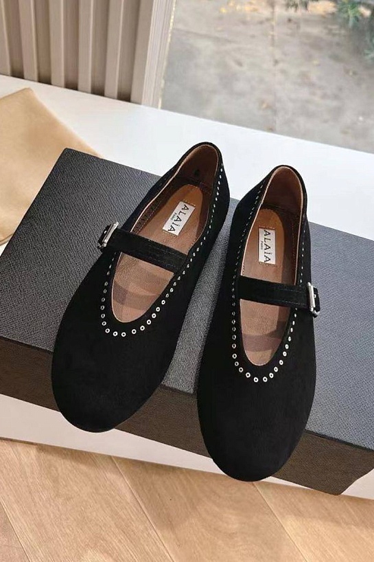 Женские замшевые балетки Alaia Strass Suede premium