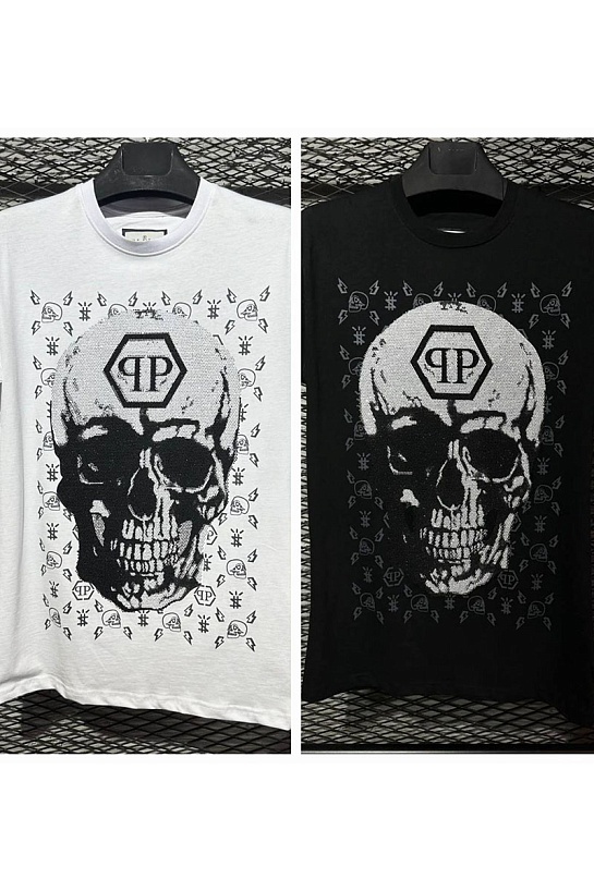 Чёрная футболка со стразами Philipp Plein skull