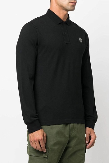 Поло с длинным рукавом Stone Island logo-patch - Black   