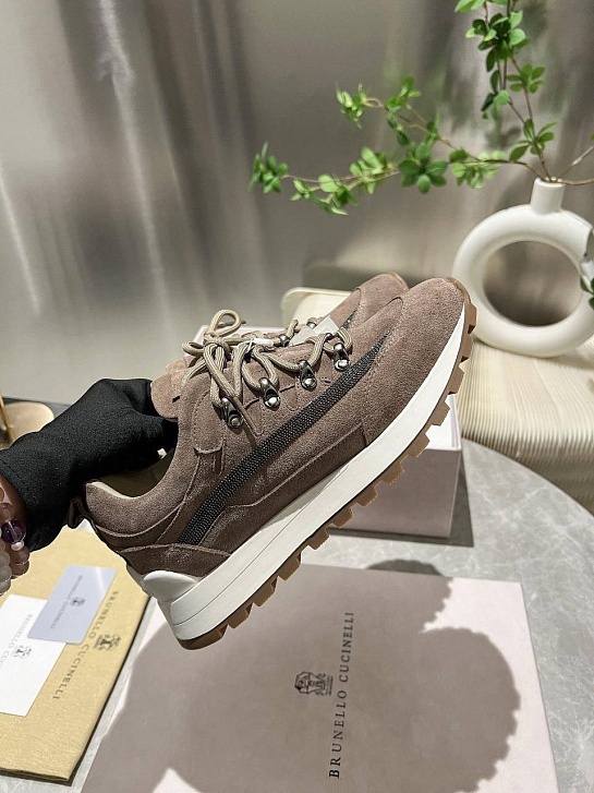Женские замшевые кроссовки Brunello Cucinelli Monili Premium - Brown