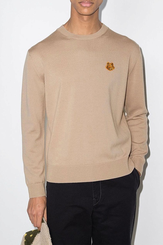 Мужской бежевый джемпер Kenzo Tiger logo-patch