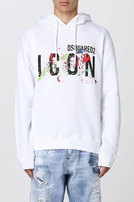 Мужское белое худи Dsquared2 Icon Splatter logo-print