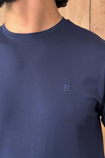 Футболка тёмно-синего цвета Hermes H embroidered   