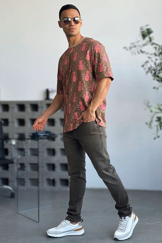 Брендовая оверсайз футболка Gucci Pineapples - Brown