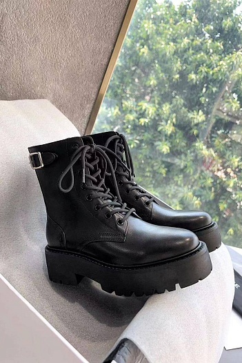 Женские кожаные ботинки Celine Premium - Black   