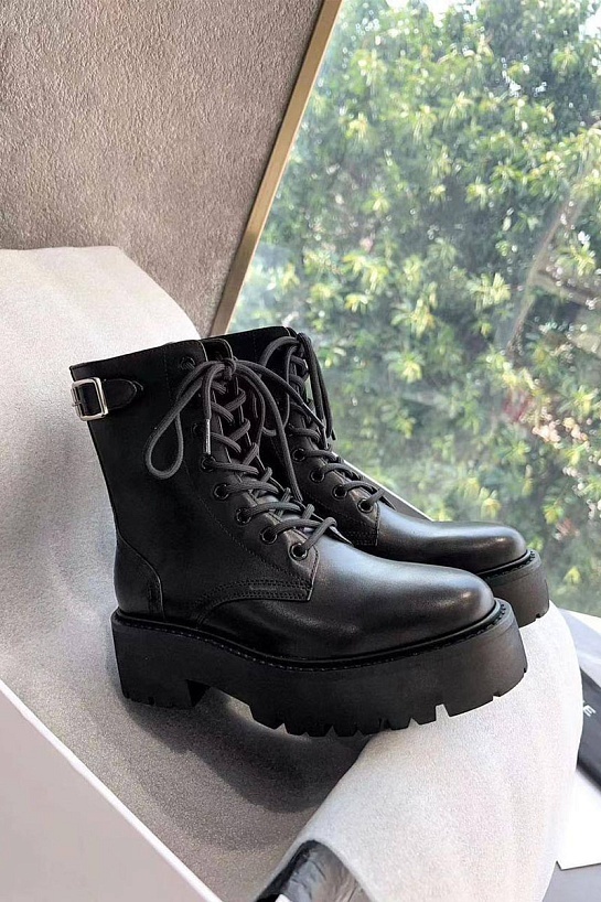 Женские кожаные ботинки Celine Premium - Black