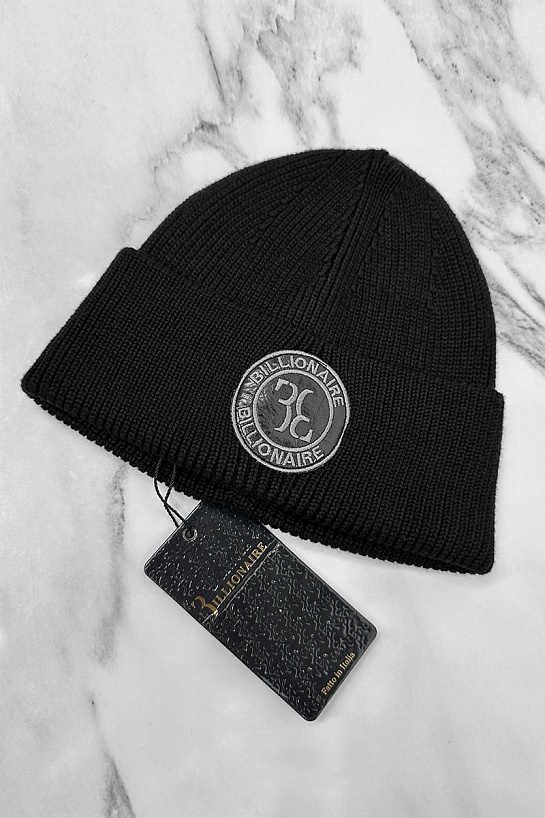 Мужская чёрная шапка Billionaire logo-patch
