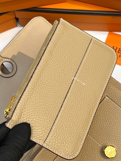 Кожаный кошелёк Hermes Dogon Duo - Beige 19.5x12 см   