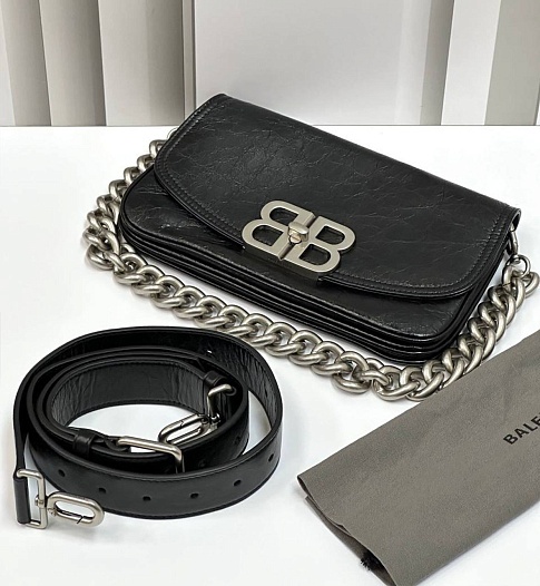 Женская сумка Balenciaga BB Soft Premium 23x14.5x4 см - Black / Silver   