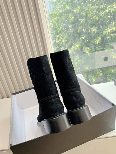 Женские замшевые сапоги Chanel Premium - Black   