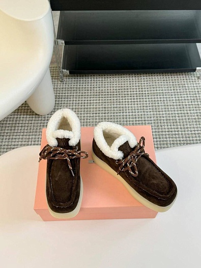 Женские замшевые лоферы с мехом MIU MIU premium   