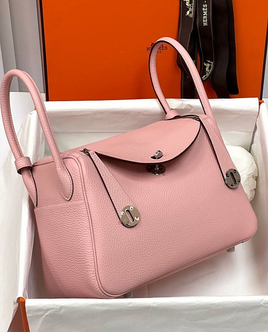 Женская кожаная сумка Hermes Lindy Premium 26x18x13 см - Pink