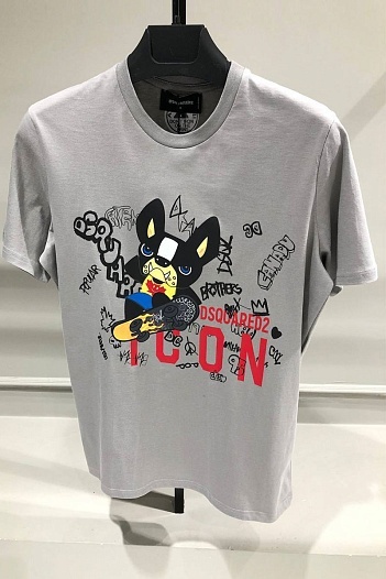 Серая мужская футболка Dsquared2 ICON graffiti-print   