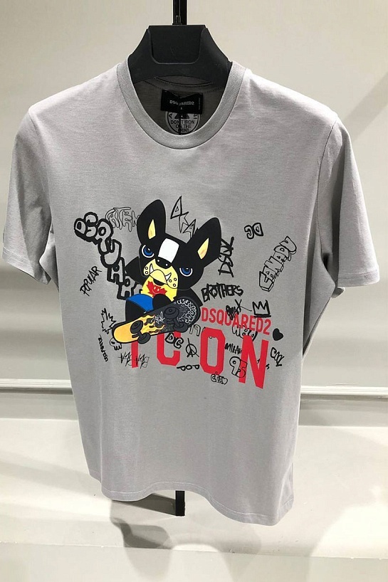 Серая мужская футболка Dsquared2 ICON graffiti-print
