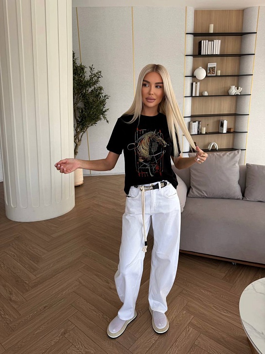 Чёрная женская футболка Hermes premium