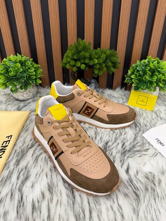 Мужские кроссовки Fendi FF logo - Brown