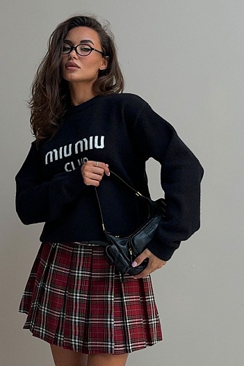 Женский оверсайз свитшот MIU MIU чёрного цвета   